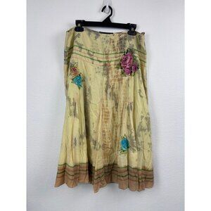 Lana B. Vintage women's large yellow tie dye boho midi gypsy skirt embroidered